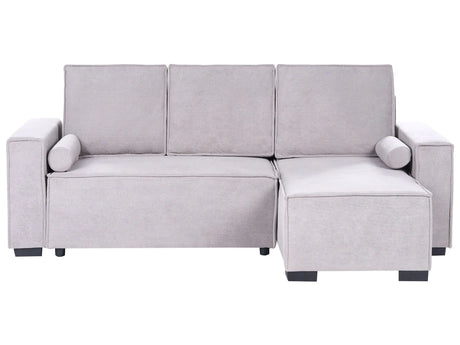 3 Seater Corner Sofa Bed Grey Fabric Upholstery Left Handed with Storage Armrests Reversible Modern Style Living Room Beliani