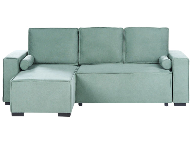 3 Seater Corner Sofa Bed Light Green Fabric Upholstery Right Handed with Storage Armrests Reversible Modern Style Living Room Beliani