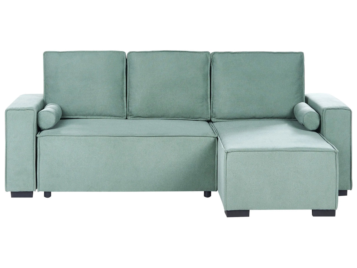 3 Seater Corner Sofa Bed Light Green Fabric Upholstery Left Handed with Storage Armrests Reversible Modern Style Living Room Beliani