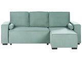 3 Seater Corner Sofa Bed Light Green Fabric Upholstery Left Handed with Storage Armrests Reversible Modern Style Living Room Beliani