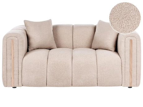 2 Seater Sofa Beige Boucle Upholstery Curved Organic Shaped Sofa Modern Minimalistic Style Living Room Beliani