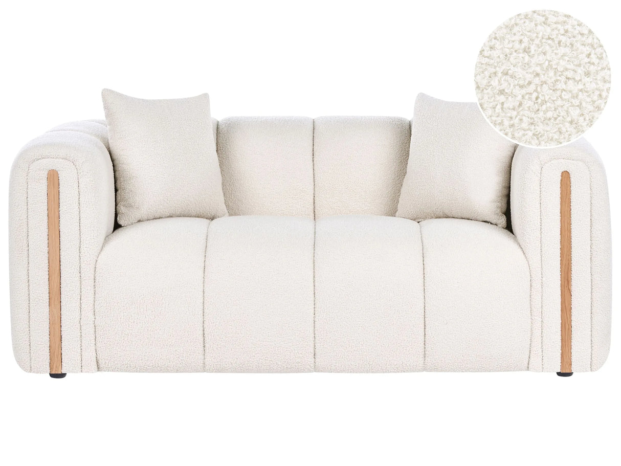 2 Seater Sofa Off-White Boucle Upholstery Curved Organic Shaped Sofa Modern Minimalistic Style Living Room Beliani