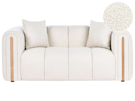 2 Seater Sofa Off-White Boucle Upholstery Curved Organic Shaped Sofa Modern Minimalistic Style Living Room Beliani