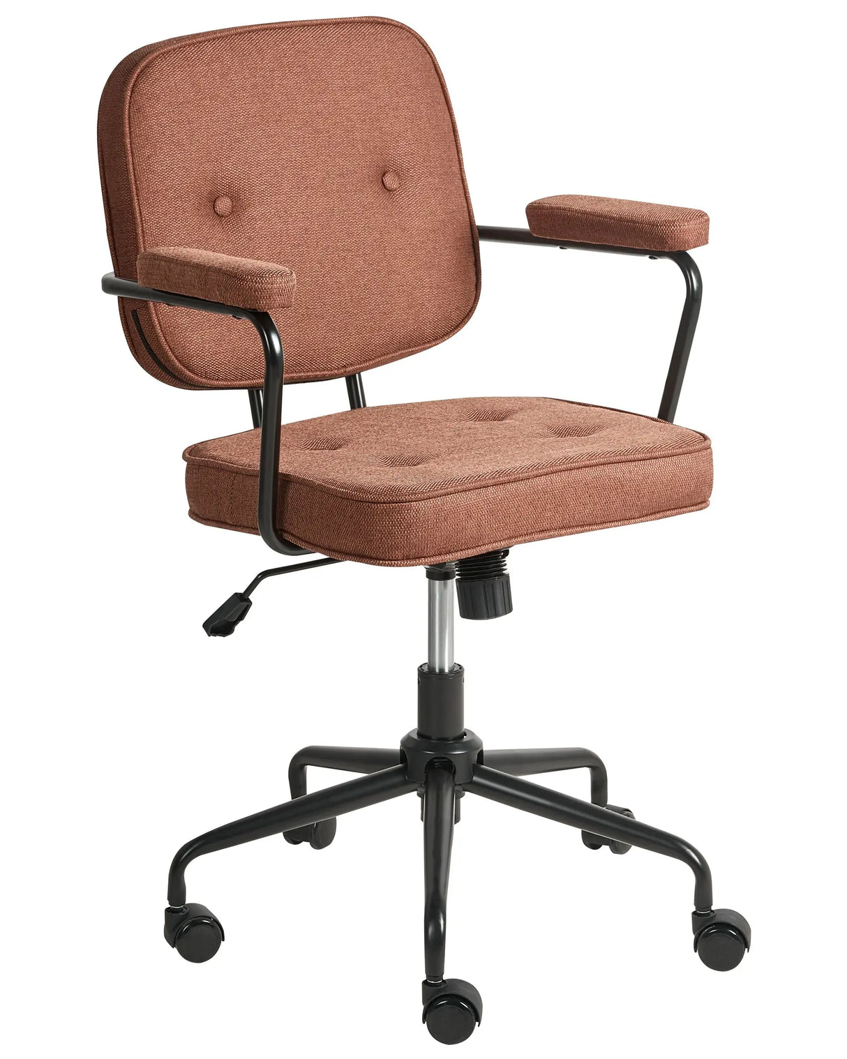 Office Chair Golden Brown Fabric Swivel Adjustable Height with Armrests Home Office Study Traditional Beliani