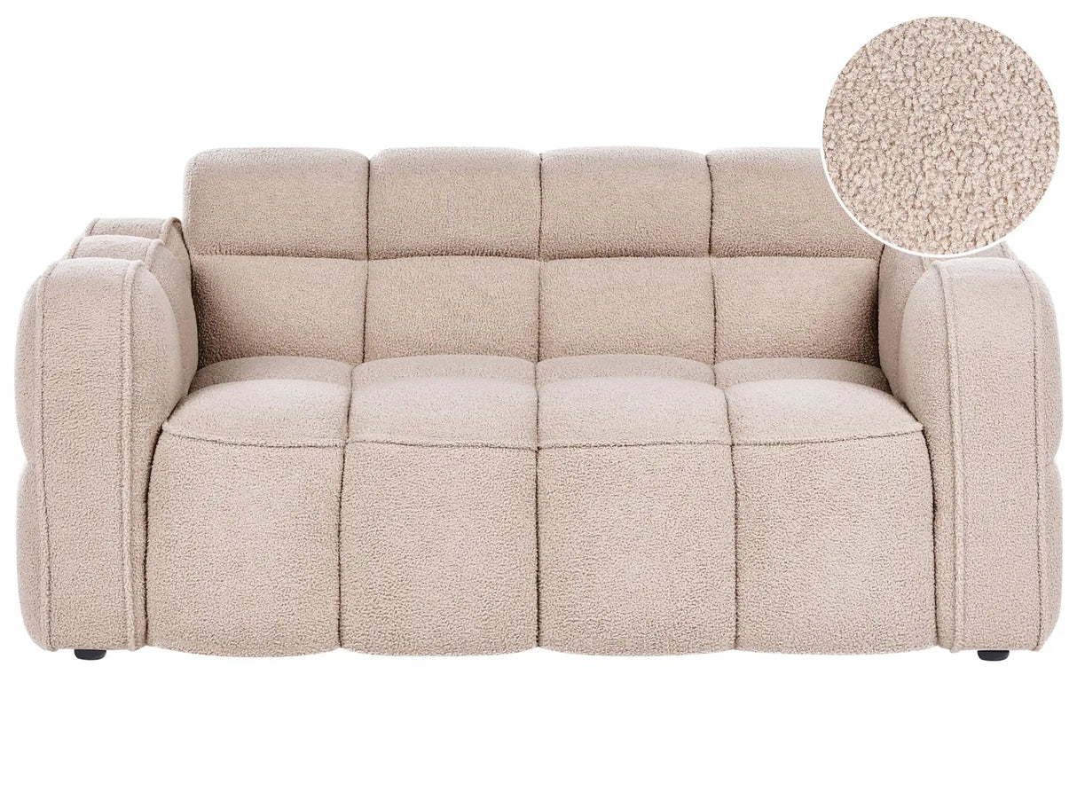 2 Seater Sofa Beige Boucle Upholstery Bubble Cloud Shape Ouilted Sofa Modern Minimalistic Style Living Room Beliani