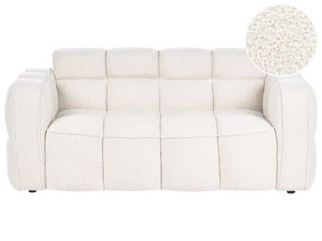 2 Seater Sofa Off-White Boucle Upholstery Bubble Cloud Shape Ouilted Sofa Modern Minimalistic Style Living Room Beliani