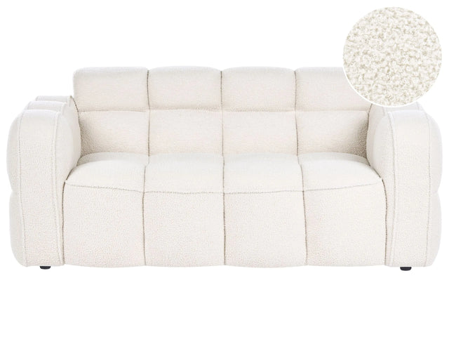 2 Seater Sofa Off-White Boucle Upholstery Bubble Cloud Shape Ouilted Sofa Modern Minimalistic Style Living Room Beliani