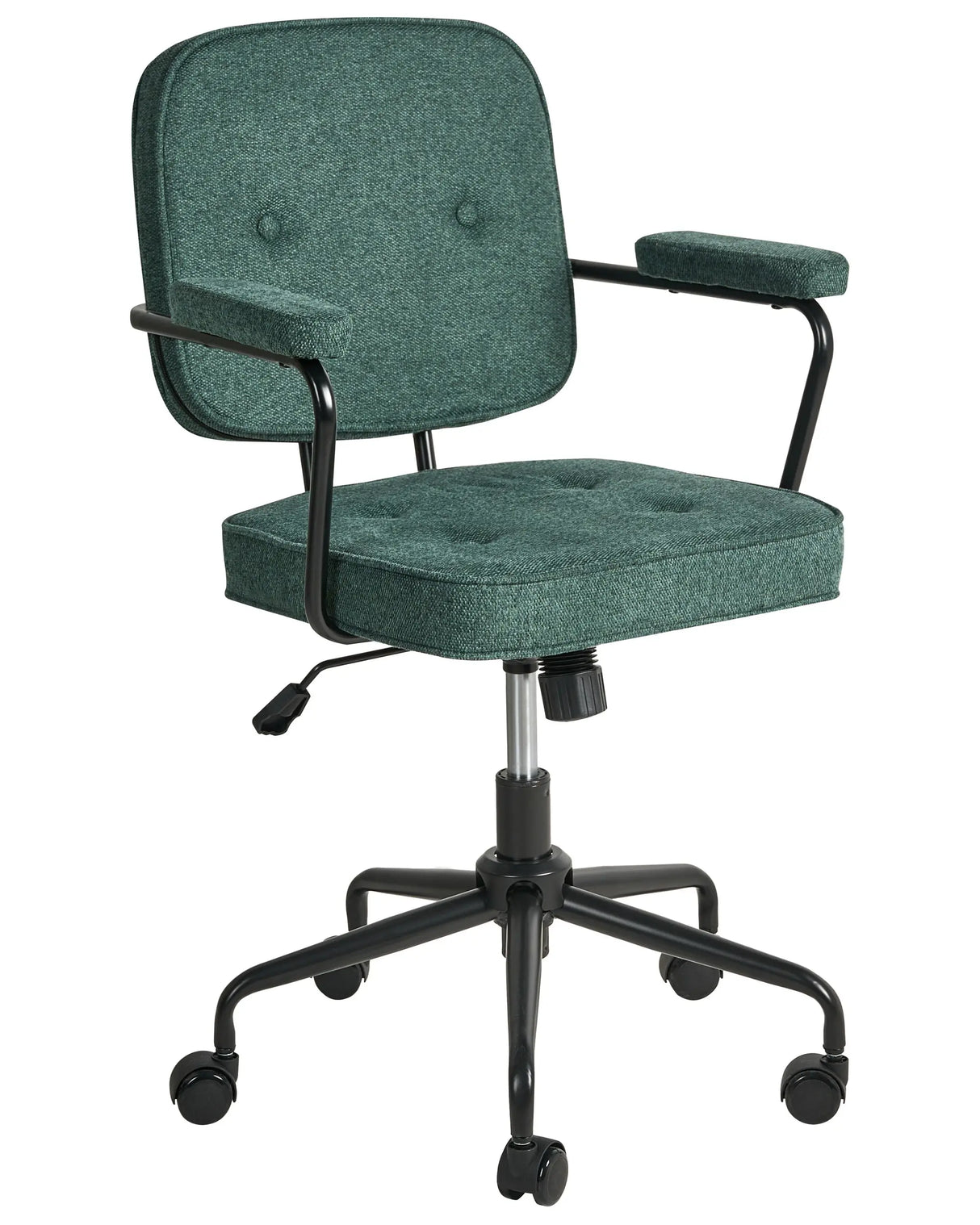 Office Chair Dark Green Fabric Swivel Adjustable Height with Armrests Home Office Study Traditional Beliani