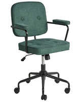 Office Chair Dark Green Fabric Swivel Adjustable Height with Armrests Home Office Study Traditional Beliani