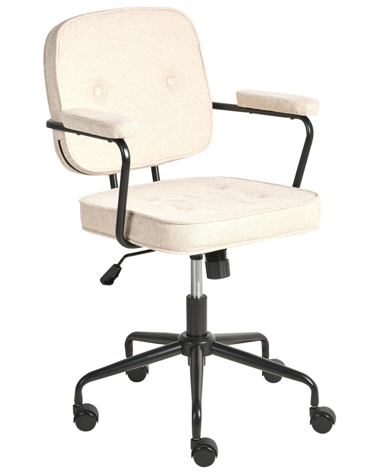 Office Chair Light Beige Fabric Swivel Adjustable Height with Armrests Home Office Study Traditional Beliani