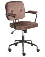 Office Chair Brown Velvet Swivel Adjustable Height with Armrests Home Office Study Traditional Beliani