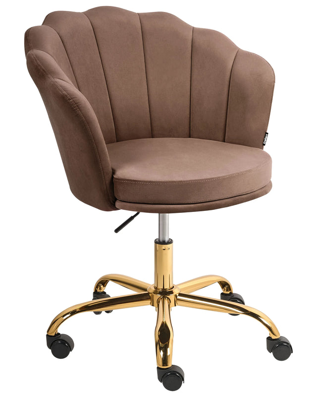 Office Swivel Chair Brown Velvet with Stairbase Adjustable Height Beliani
