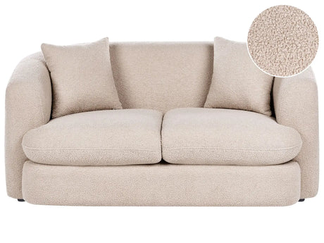 2 Seater Sofa Beige Boucle Upholstery Curved Organic Shaped Sofa Modern Minimalistic Style Living Room Beliani