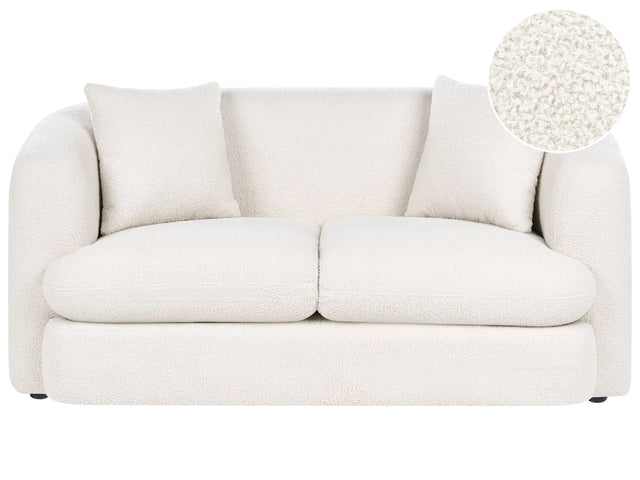 2 Seater Sofa Off-White Boucle Upholstery Curved Organic Shaped Sofa Modern Minimalistic Style Living Room Beliani