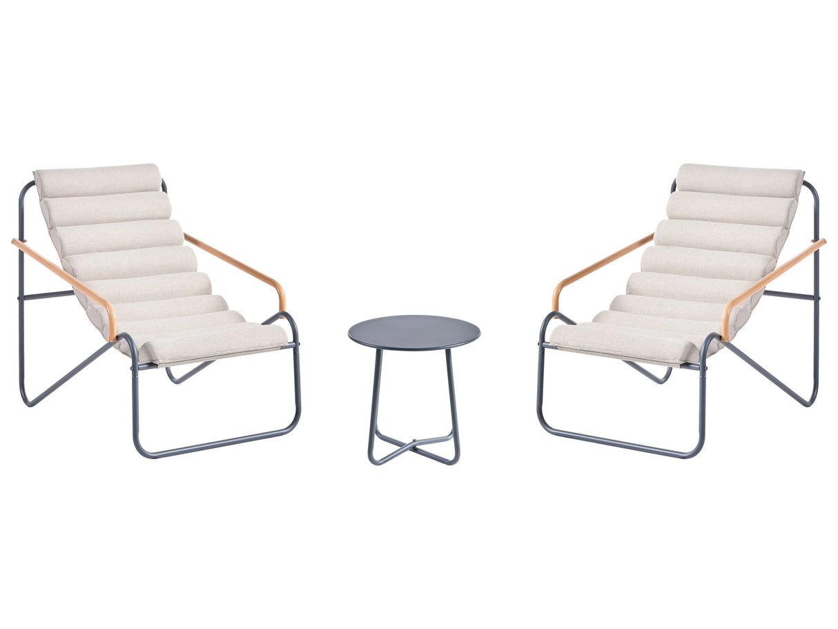 Outdoor Lounge Set  Dark Grey Steel Frames Fabric Seats 2 Seater Lounge Chairs and Table Beliani