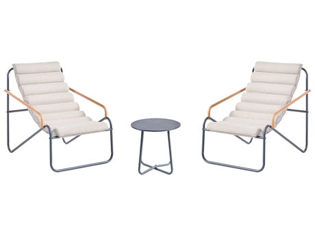 Outdoor Lounge Set  Dark Grey Steel Frames Fabric Seats 2 Seater Lounge Chairs and Table Beliani