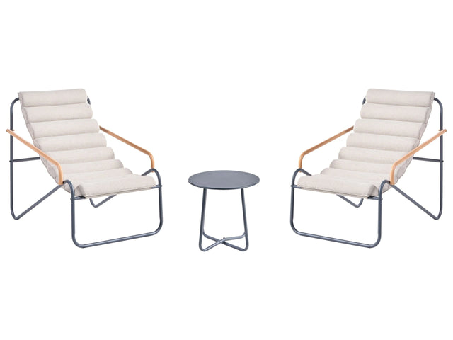 Outdoor Lounge Set  Dark Grey Steel Frames Fabric Seats 2 Seater Lounge Chairs and Table Beliani
