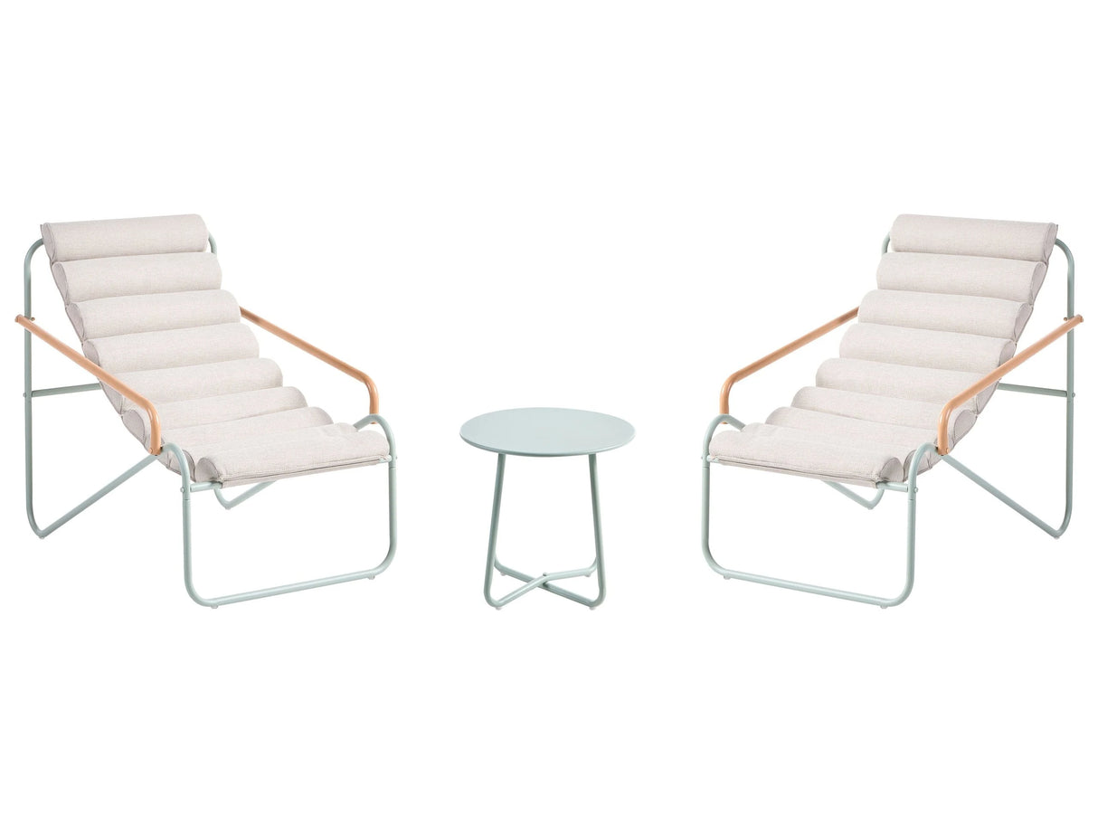 Outdoor Lounge Set Green Steel Frames Fabric Seats 2 Seater Lounge Chairs and Table Beliani