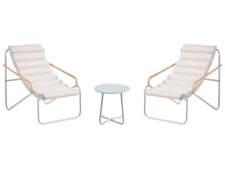 Outdoor Lounge Set Green Steel Frames Fabric Seats 2 Seater Lounge Chairs and Table Beliani