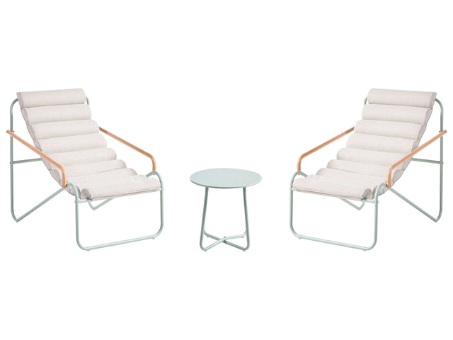 Outdoor Lounge Set Green Steel Frames Fabric Seats 2 Seater Lounge Chairs and Table Beliani