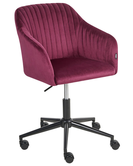 Office Swivel Chair Burgundy Velvet Height Adjustable Tufted Backrest Glamour Style Beliani