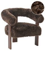 Armchair Dark Brown Faux Fur Upholstery Retro Design Wooden Legs Living Room Beliani