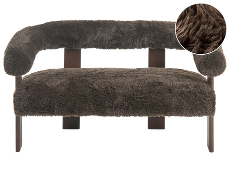 2 Seater Sofa Dark Brown Faux Fur Upholstery Retro Design Wooden Legs Living Room Beliani
