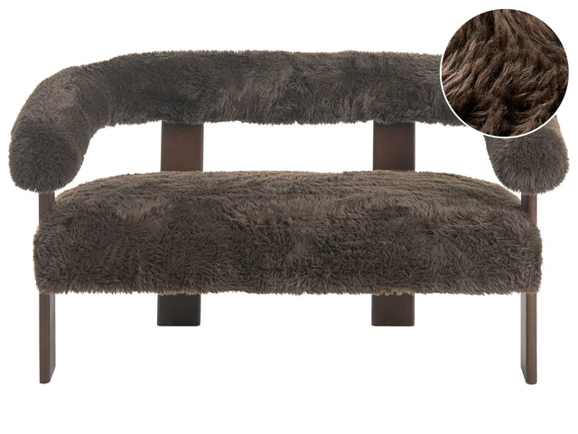 2 Seater Sofa Dark Brown Faux Fur Upholstery Retro Design Wooden Legs Living Room Beliani