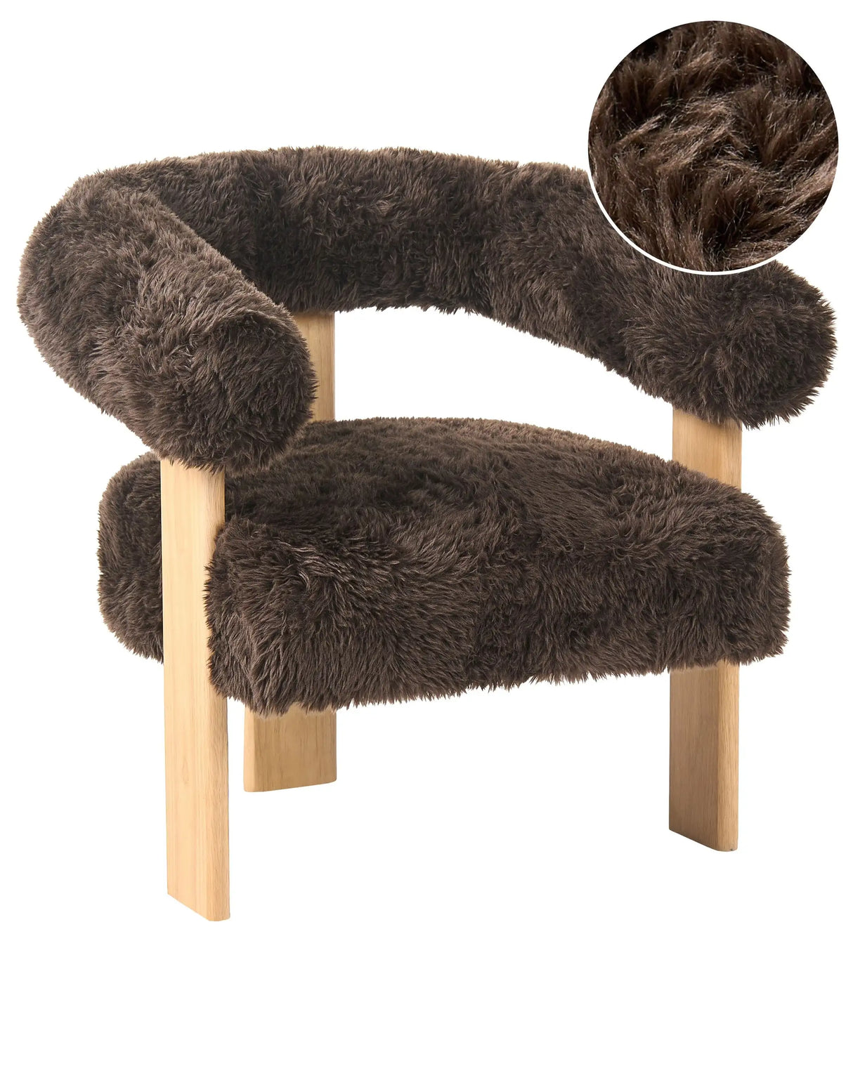 Armchair Dark Brown Faux Fur Upholstery Retro Design Light Brown Wooden Legs Living Room Beliani
