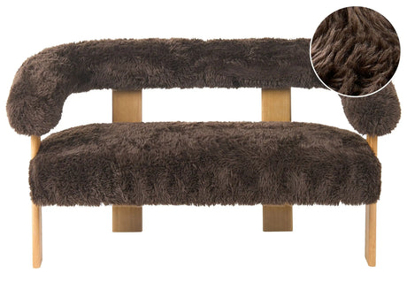 2 Seater Sofa Dark Brown Faux Fur Upholstery Retro Design Light Brown Wooden Legs Living Room Beliani