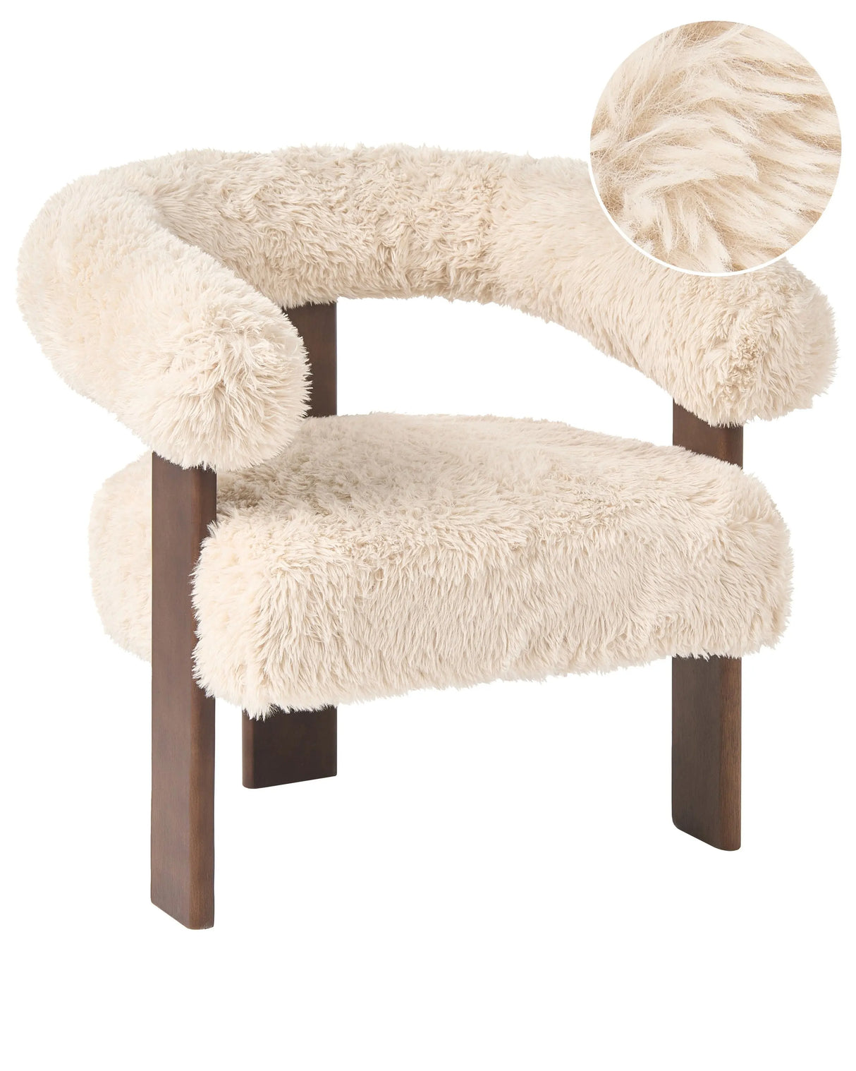 Armchair Off-White and Dark Brown Faux Fur Upholstery Retro Design Wooden Legs Living Room Beliani