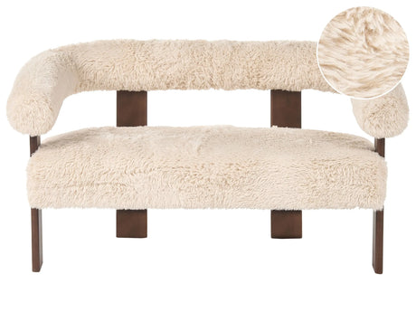 2 Seater Sofa Off-White Faux Fur Upholstery Retro Design Dark Brown Wooden Legs Living Room Beliani