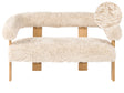 2 Seater Sofa Off-White Faux Fur Upholstery Retro Design Light Brown Wooden Legs Living Room Beliani