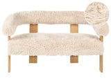2 Seater Sofa Off-White Faux Fur Upholstery Retro Design Light Brown Wooden Legs Living Room Beliani