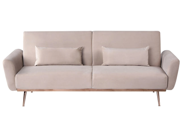 Sofa Bed Taupe Velvet Upholstery Metal Legs 3 Seater with Additional Cushions Retro Convertible Sleeping Function Beliani