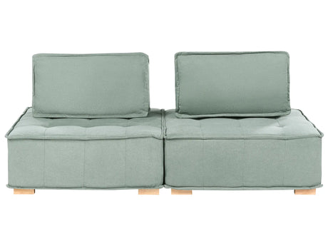 Sofa Light Green Fabric Upholstery Solid Wood Legs Water-Repellent 2 Seater Modular Modern Quilted Seat Living Room Beliani