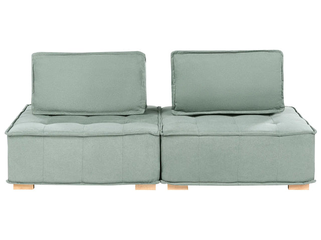 Sofa Light Green Fabric Upholstery Solid Wood Legs Water-Repellent 2 Seater Modular Modern Quilted Seat Living Room Beliani