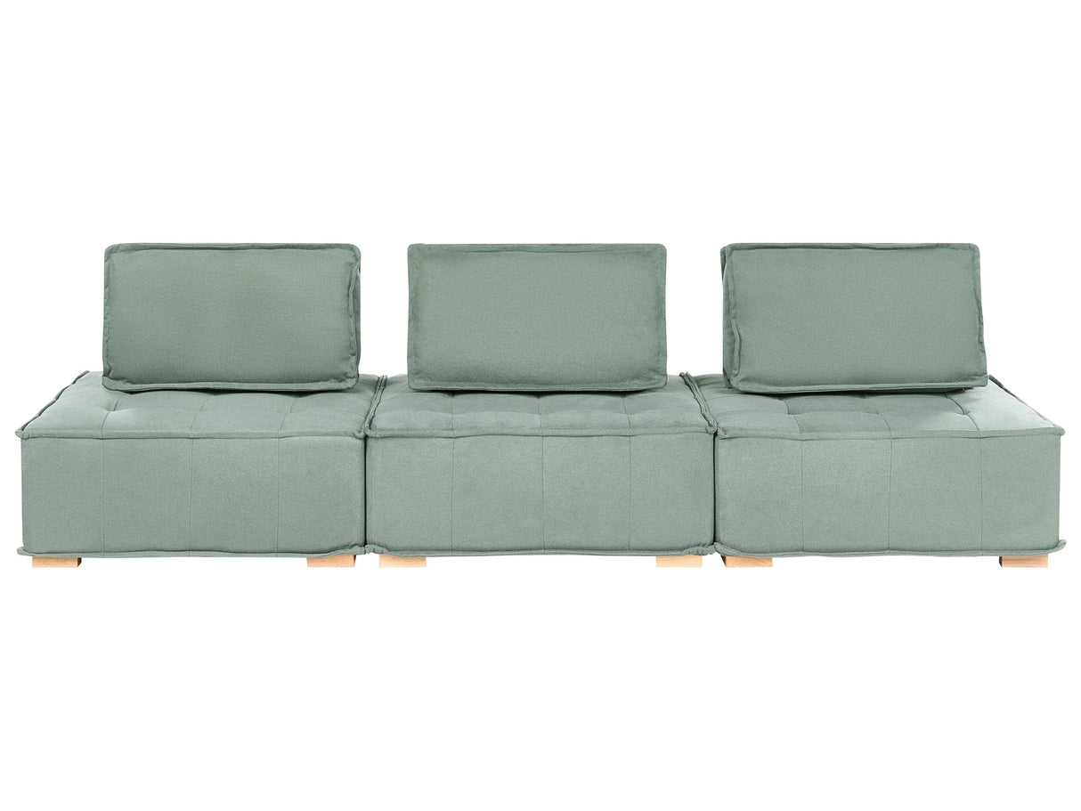 3 Seater Modular Sofa Light Green Fabric Upholstery Solid Wood Legs Quilted Seat Water-Repellent Living Room Modern Style Beliani