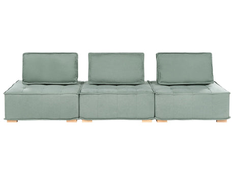3 Seater Modular Sofa Light Green Fabric Upholstery Solid Wood Legs Quilted Seat Water-Repellent Living Room Modern Style Beliani