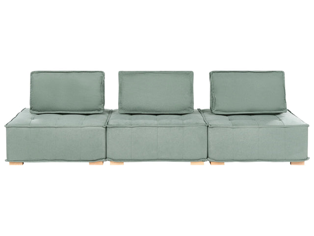 3 Seater Modular Sofa Light Green Fabric Upholstery Solid Wood Legs Quilted Seat Water-Repellent Living Room Modern Style Beliani