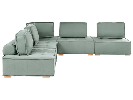 5 Seater  Right-Hand Modular Corner Sofa Light Green Fabric Upholstery Wooden Legs Water-Repellent  L-Shaped Living Room Modern Beliani