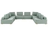 8 Seater Modular U-Shaped Sofa Light Green Fabric Upholstery Solid Wood Legs Water-Repellent Quilted Seat Living Room Modern Style Beliani