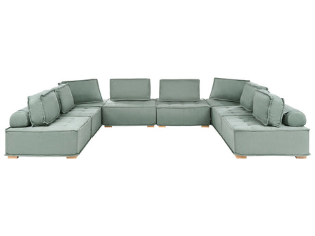 8 Seater Modular U-Shaped Sofa Light Green Fabric Upholstery Solid Wood Legs Water-Repellent Quilted Seat Living Room Modern Style Beliani