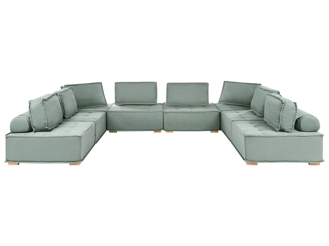 8 Seater Modular U-Shaped Sofa Light Green Fabric Upholstery Solid Wood Legs Water-Repellent Quilted Seat Living Room Modern Style Beliani