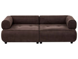 3 Seater Sofa Dark Brown Fabric Rolled Armrests Quality Upholstery Couch Tufted Seat Decorative Mid-Century Modern Style Living Room Beliani