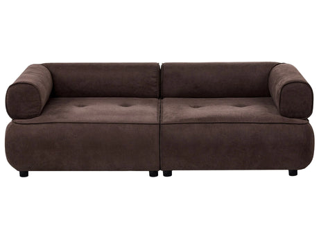 3 Seater Sofa Dark Brown Fabric Rolled Armrests Quality Upholstery Couch Tufted Seat Decorative Mid-Century Modern Style Living Room Beliani