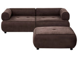 3 Seater Sofa with Ottoman Dark Brown Fabric Rolled Armrests Quality Upholstery Couch Tufted Seat with Footstool Mid-Century Modern Style Living Room Beliani