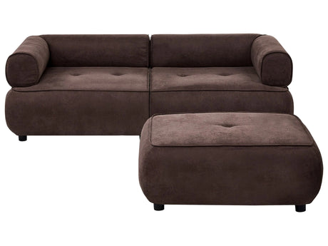 3 Seater Sofa with Ottoman Dark Brown Fabric Rolled Armrests Quality Upholstery Couch Tufted Seat with Footstool Mid-Century Modern Style Living Room Beliani