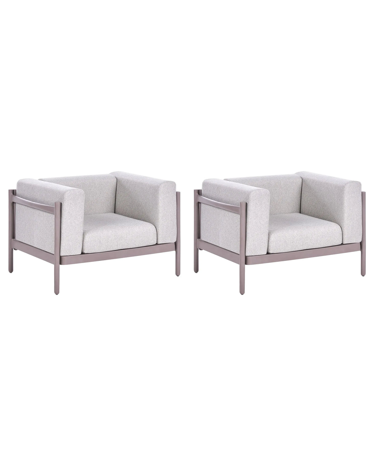 Set of 2 Garden Armchairs Taupe Synthetic Frame Outdoor 2 Chairs Set with Cushions Modern Style Beliani