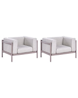 Set of 2 Garden Armchairs Taupe Synthetic Frame Outdoor 2 Chairs Set with Cushions Modern Style Beliani